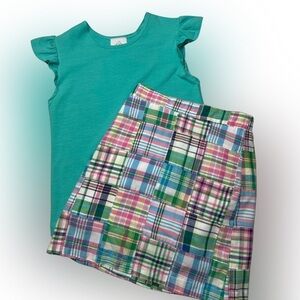 NWT Maggie Breen Angel Sleeve Top with Madras Skirt Set